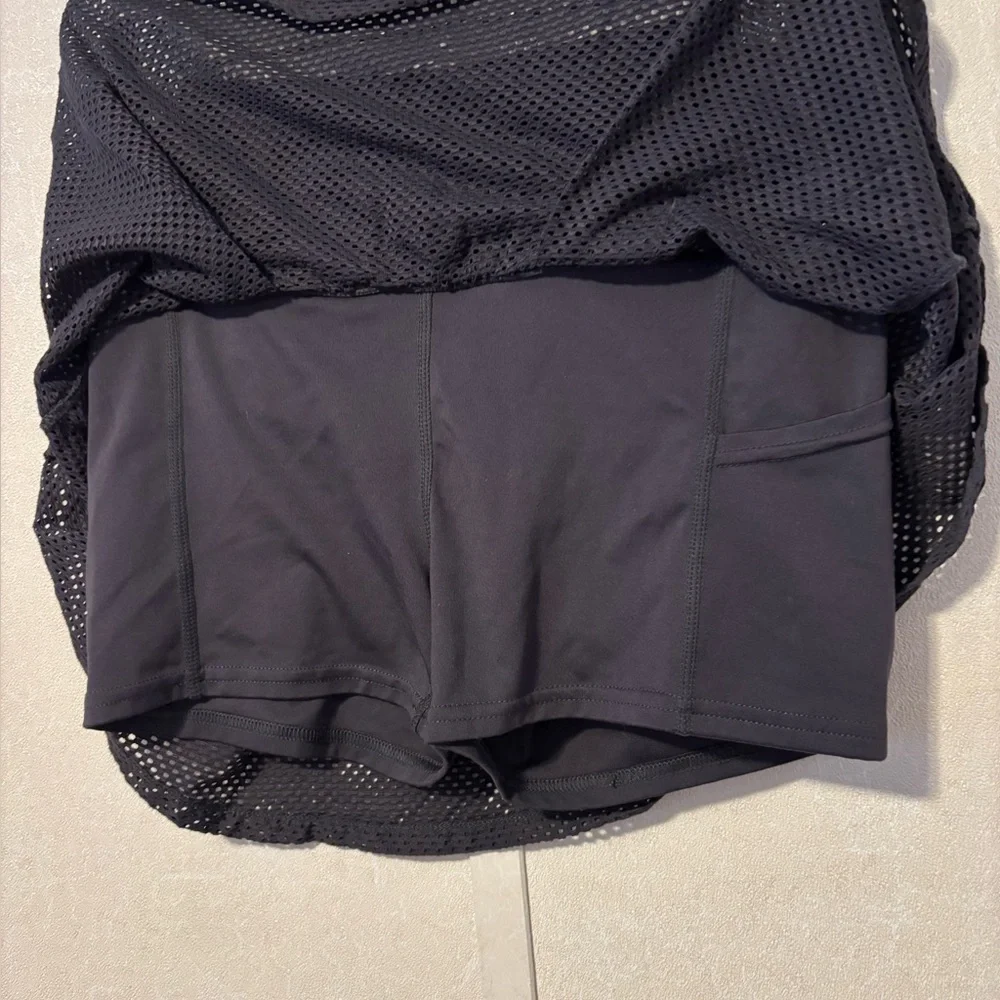 Mono B | Charcoal Mesh Skirt with Built-in Shorts | Size Small